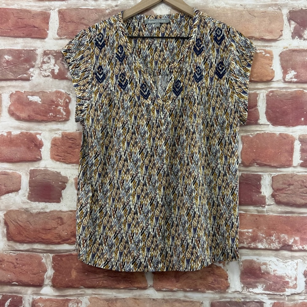 Anthropologie Daniel Rainn Top Women's Large Multicolor Boho Embroidered Shirt